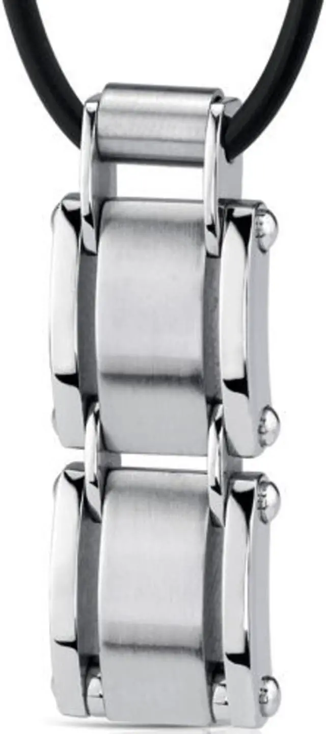 Alt view image 4 of 5 - A-Lister Guy: Stainless Steel Rectangular Link Pendant on Rubber Cord for Men