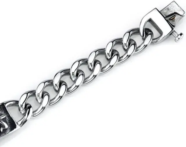 Alt view image 7 of 8 - Rugged ID Style Stainless Steel Cross and Snake Curb Chain Bracelet