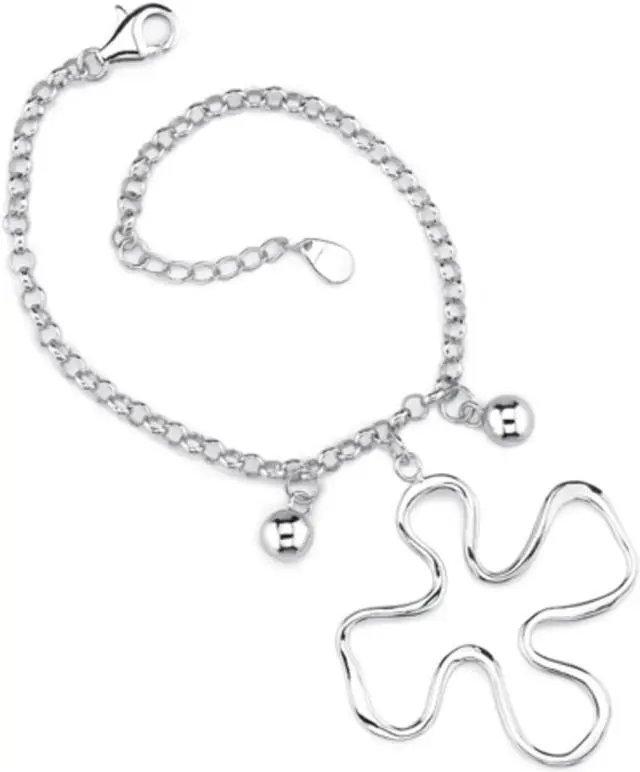 Alt view image 3 of 6 - Trendy Style: Sterling Silver Designer Inspired Rolo Chain Bracelet with a Jigsaw Puzzle Charm