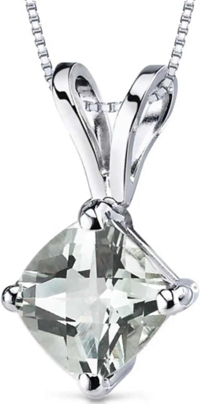 Alt view image 6 of 8 - 14 kt White Gold Cushion Cut 0.75 ct Green Amethyst Pendant