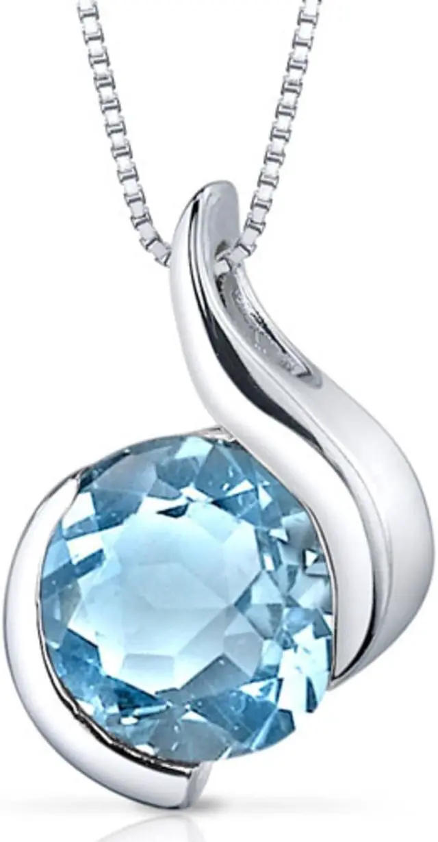 Alt view image 7 of 10 - Oravo SP9486 2.25Ct Round Shaped Swiss Blue Topaz in Sterling Silver Pendant