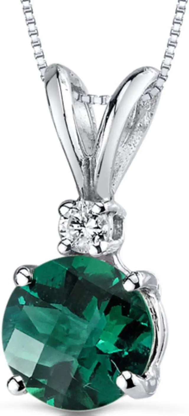 Alt view image 6 of 8 - 14 kt White Gold Round Cut 1.00 ct Emerald Pendant