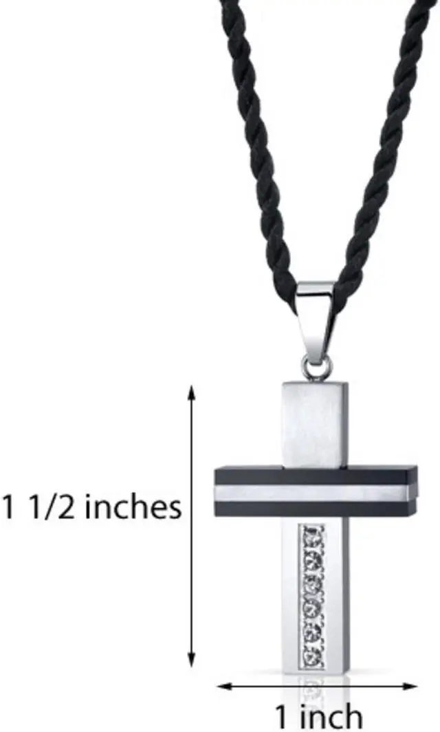 Alt view image 3 of 4 - Elite Choice: Stainless Steel and Ceramic Modern Unisex Cross Pendant Necklace with CZ Diamonds