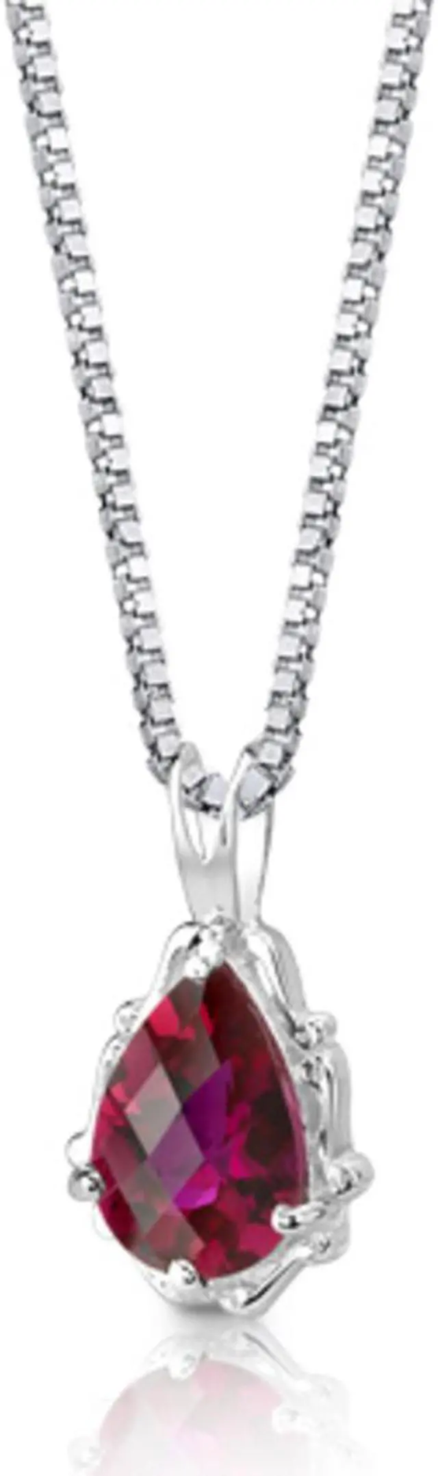 Alt view image 6 of 6 - Oravo SP8302 Pear Shape Checkerboard Cut Created Ruby in Sterling Silver Pendant with 18" Necklace
