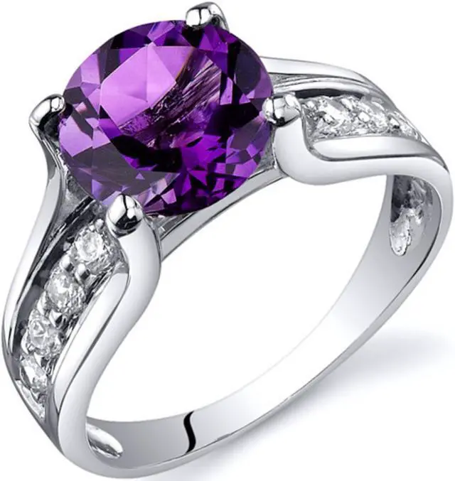 Alt view image 2 of 2 - Solitaire Style  1.75 carats Amethyst Ring in Sterling Silver Size  7, Available in Sizes 5 thru 9