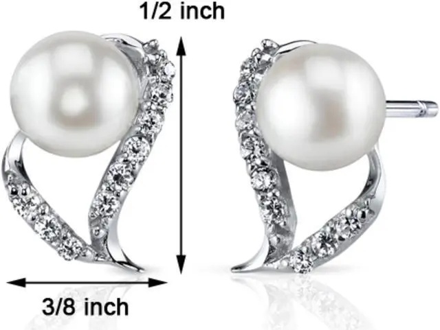 Alt view image 7 of 7 - 7.0Mm Freshwater White Pearl Earrings in Sterling Silver