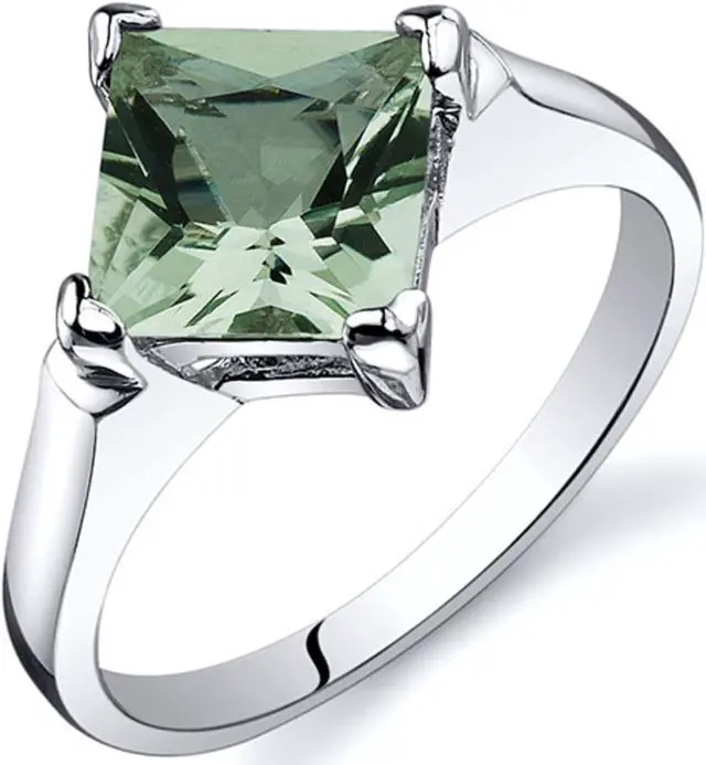Alt view image 4 of 4 - Striking 1.50 carats Green Amethyst Engagement Ring in Sterling Silver Size  6, Available in Sizes 5 thru 9