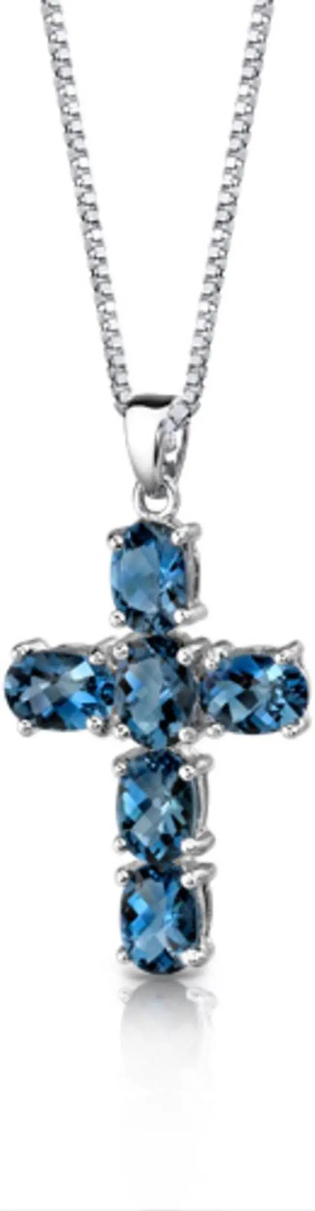 Alt view image 6 of 6 - Radiant Glory: Sterling Silver 6.00 carats Oval Shape Checkerboard Cut London Blue Topaz CROSS Pendant with 18 inch Silver Necklace