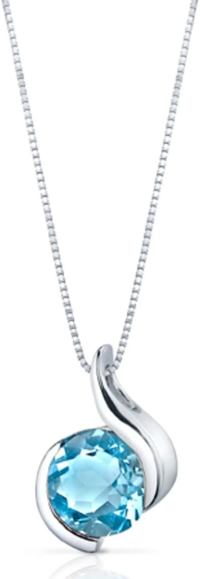 Alt view image 8 of 10 - Oravo SP9486 2.25Ct Round Shaped Swiss Blue Topaz in Sterling Silver Pendant