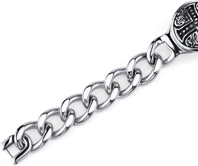 Alt view image 6 of 8 - Rugged ID Style Stainless Steel Celtic Cross Curb Chain Bracelet