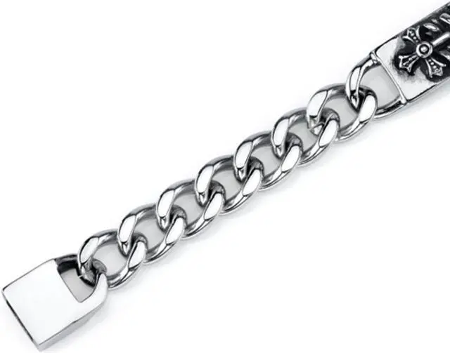 Alt view image 6 of 8 - Rugged ID Style Stainless Steel Cross and Snake Curb Chain Bracelet