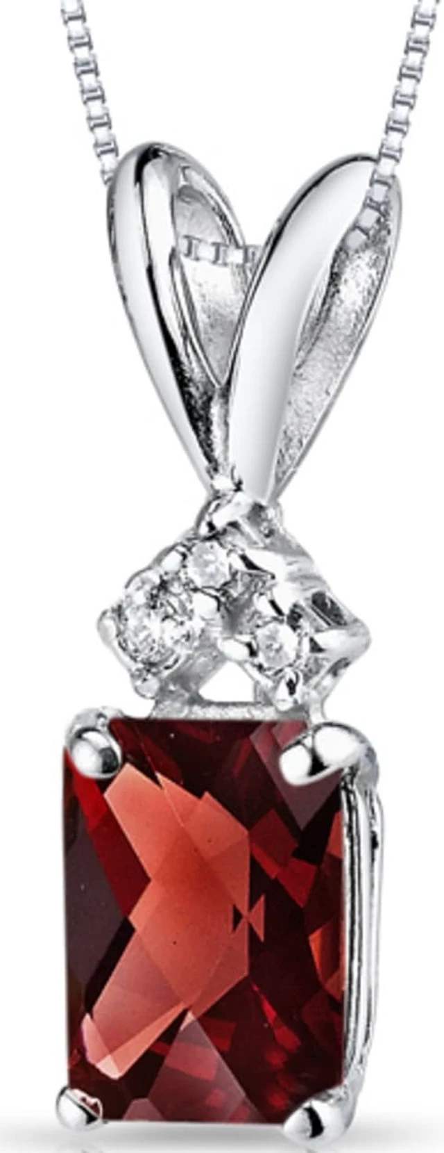 Alt view image 6 of 8 - 14 kt White Gold Radiant Cut 1.00 ct Garnet Pendant