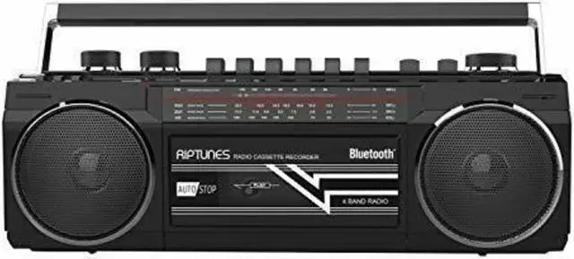 Alt view image 7 of 9 - riptunes cassette boombox, retro blueooth boombox, cassette player and recorder, am/fm/sw1sw2 radio4band radio, usb, sd, and aux in, black