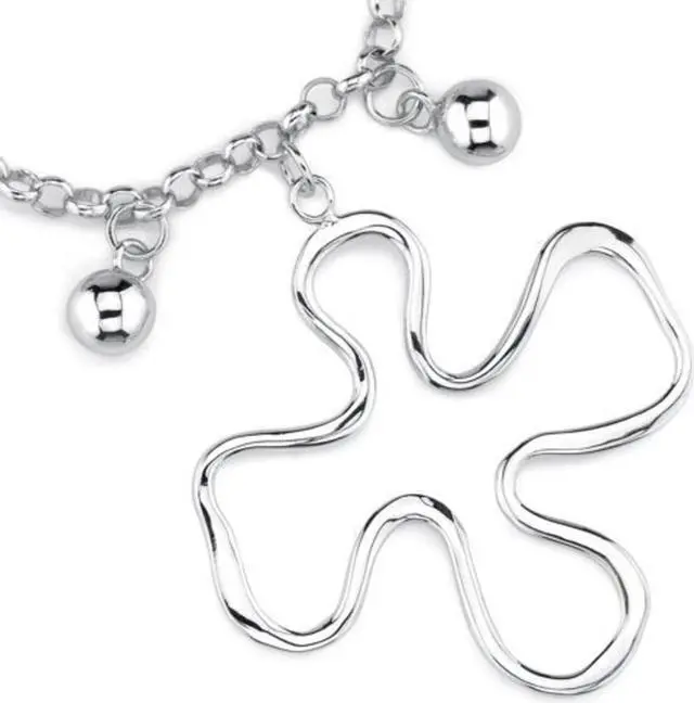 Alt view image 4 of 6 - Trendy Style: Sterling Silver Designer Inspired Rolo Chain Bracelet with a Jigsaw Puzzle Charm
