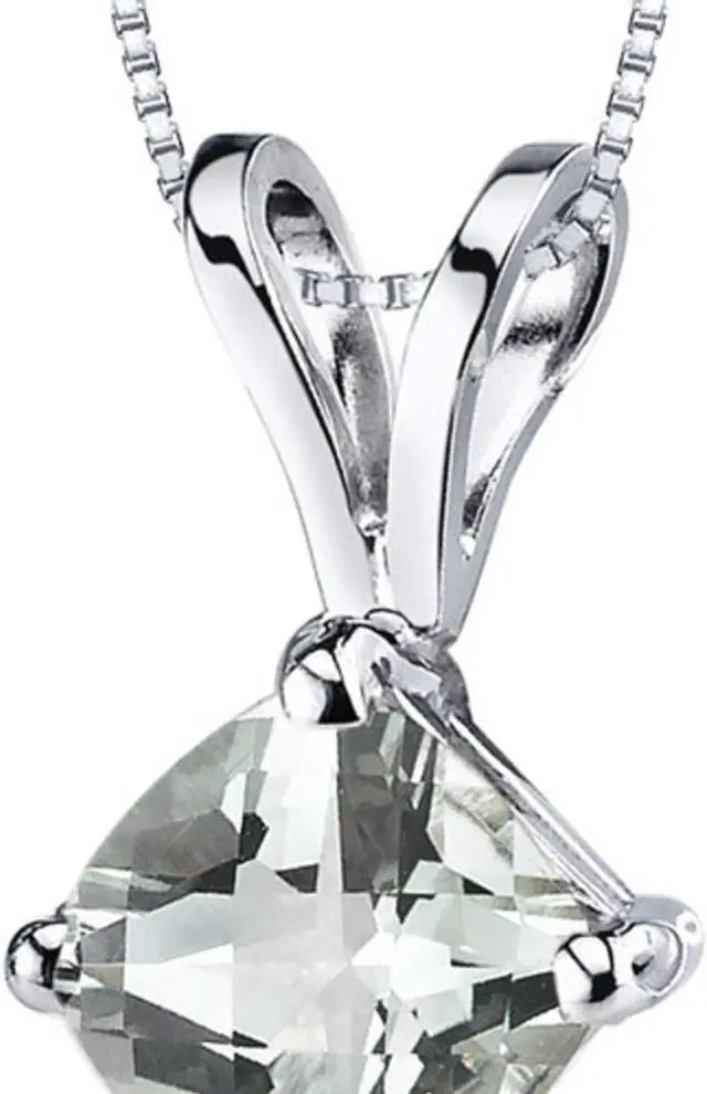 Alt view image 7 of 8 - 14 kt White Gold Cushion Cut 0.75 ct Green Amethyst Pendant