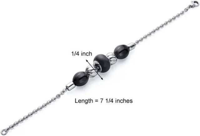Alt view image 4 of 4 - Black Roundel Bead Stainless Steel Chain Bracelet