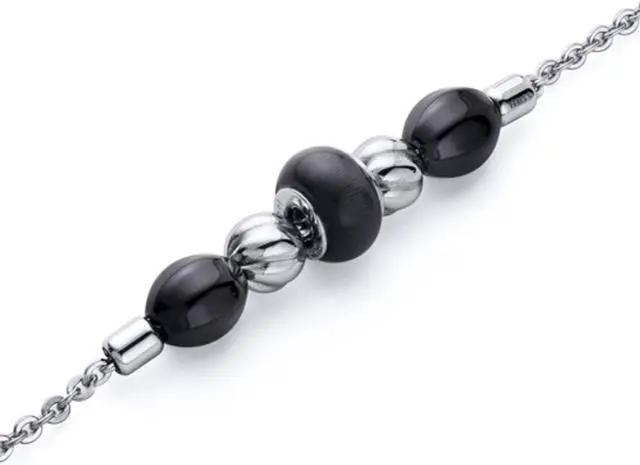 Alt view image 3 of 4 - Black Roundel Bead Stainless Steel Chain Bracelet