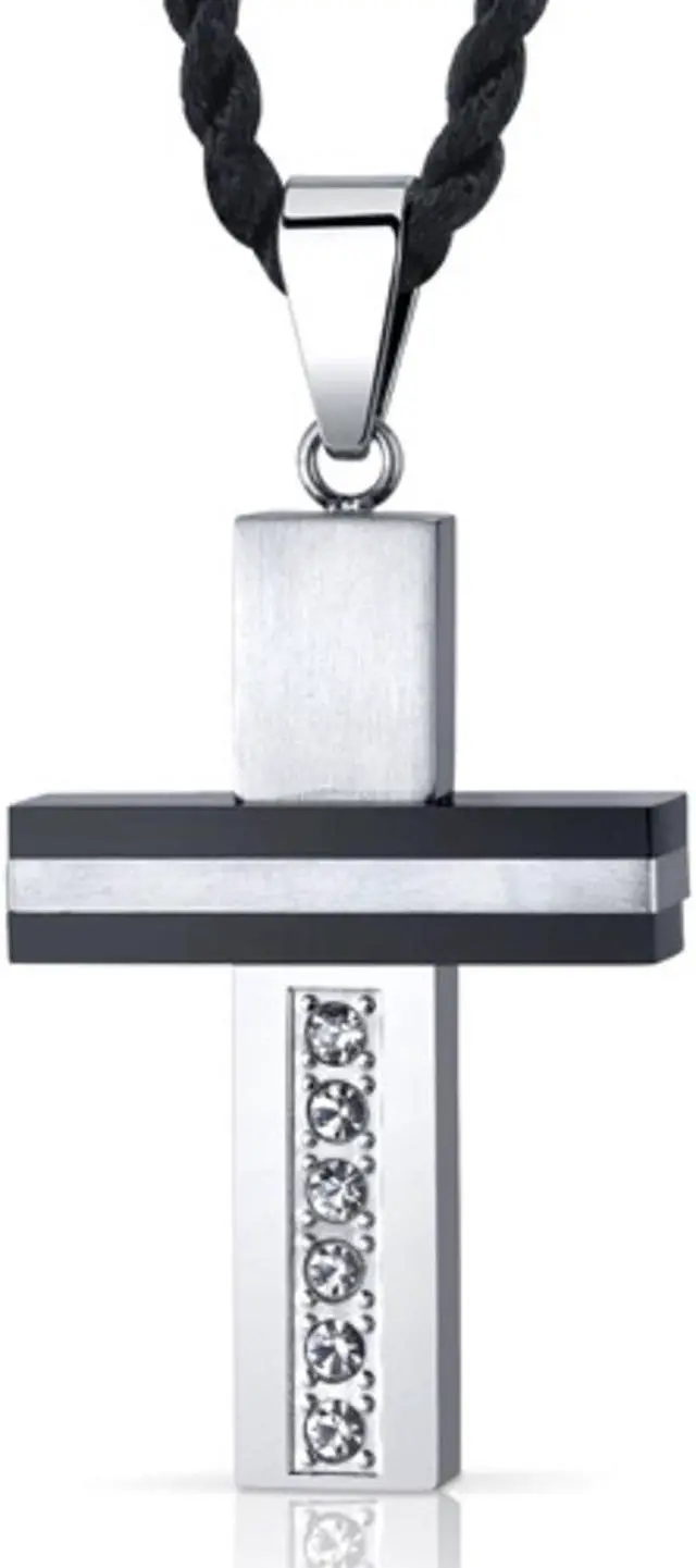 Alt view image 2 of 4 - Elite Choice: Stainless Steel and Ceramic Modern Unisex Cross Pendant Necklace with CZ Diamonds