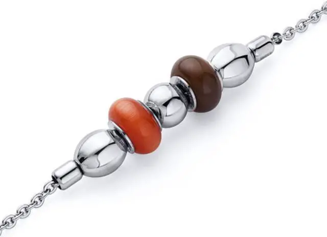 Alt view image 3 of 4 - Red and Brown Roundel Bead Stainless Steel Chain Bracelet