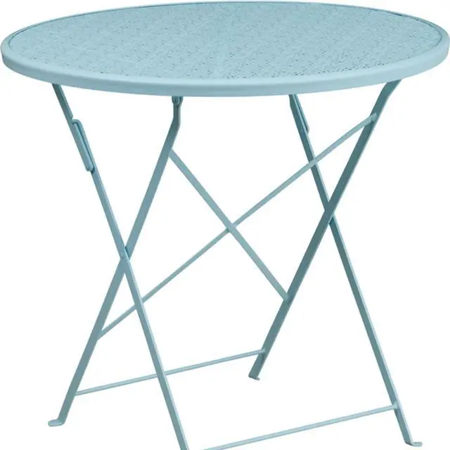 Alt view image 4 of 17 - Commercial Grade 30" Round Sky Blue Indoor-Outdoor Steel Folding Patio Table