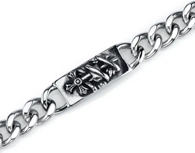 Alt view image 5 of 8 - Rugged ID Style Stainless Steel Cross and Snake Curb Chain Bracelet