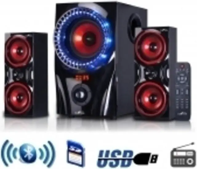 Alt view image 4 of 14 - beFree Sound 2.1 Channel Surround Sound Bluetooth Speaker System in Red - BFS-99X
