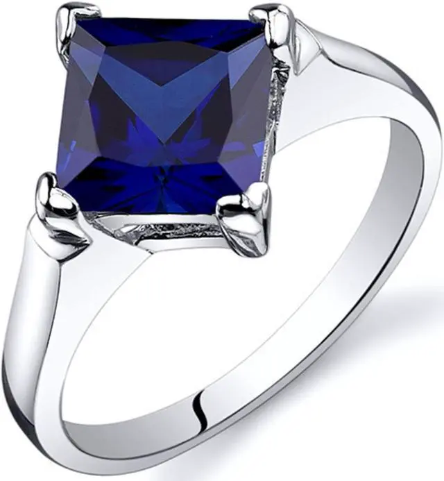 Alt view image 2 of 2 - Striking 2.50 carats Blue Sapphire Engagement Ring in Sterling Silver Size 7, Available in Sizes 5 thru 9