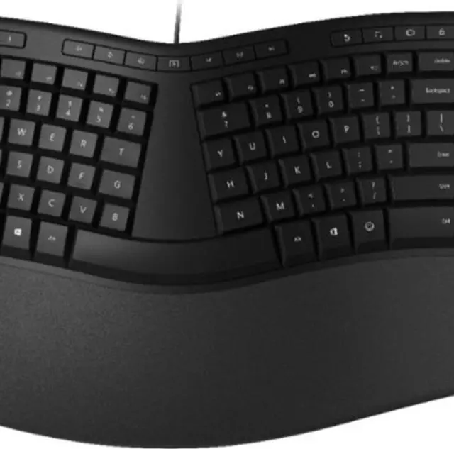 Alt view image 5 of 20 - Microsoft Ergonomic Desktop - Black - Wired, Comfortable, Ergonomic Keyboard and Mouse Combo, with Cushioned Wrist and Palm Support. Split Keyboard. Dedicated Office Key.
