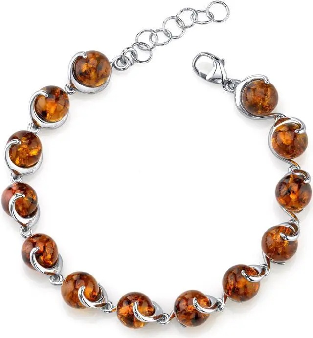 Alt view image 4 of 6 - Oravo Baltic Amber Spiral Bracelet Sterling Silver Cognac Color Round Sphere Shape