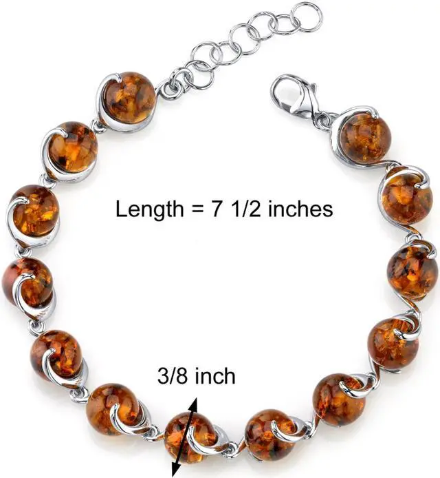 Alt view image 5 of 6 - Oravo Baltic Amber Spiral Bracelet Sterling Silver Cognac Color Round Sphere Shape
