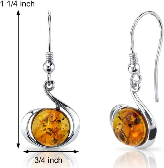 Alt view image 5 of 5 - Oravo Baltic Amber Fishhook Earrings Sterling Silver Cognac Color Round Shape