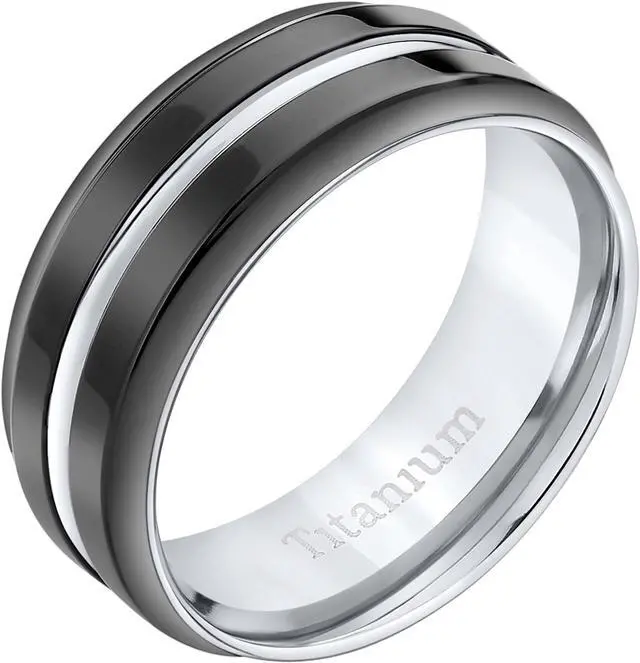 Alt view image 3 of 3 - Modern Style comfort fit Mens 8mm Black Titanium Wedding Band Ring Size 12