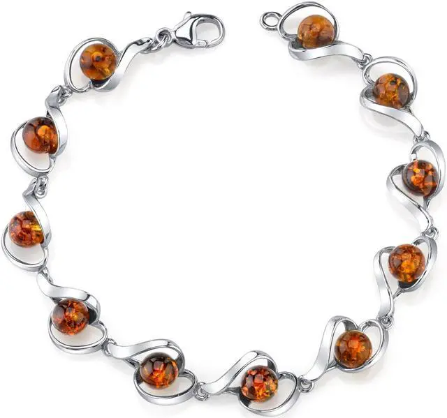 Alt view image 4 of 6 - Oravo Baltic Amber Bracelet Sterling Silver Cognac Color Round Sphere Shape