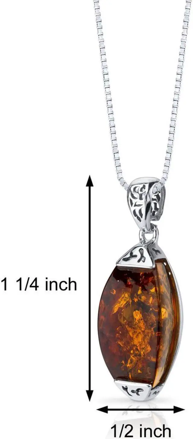 Alt view image 6 of 7 - Oravo Baltic Amber Gallery Pendant Necklace Sterling Silver Cognac Color, 18"