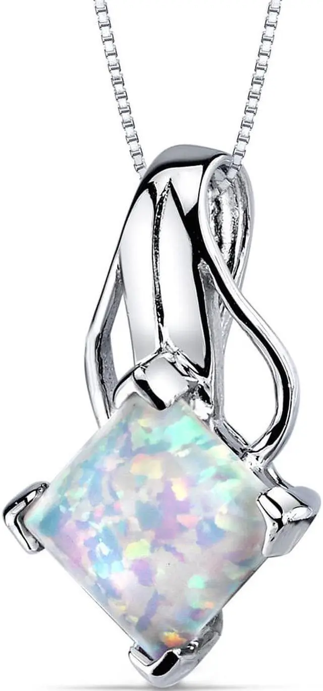 Alt view image 6 of 9 - Opal Pendant Necklace Sterling Silver Princess Cut 2.00 Carats