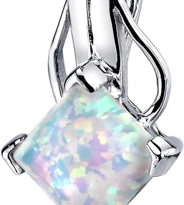 Alt view image 7 of 9 - Opal Pendant Necklace Sterling Silver Princess Cut 2.00 Carats