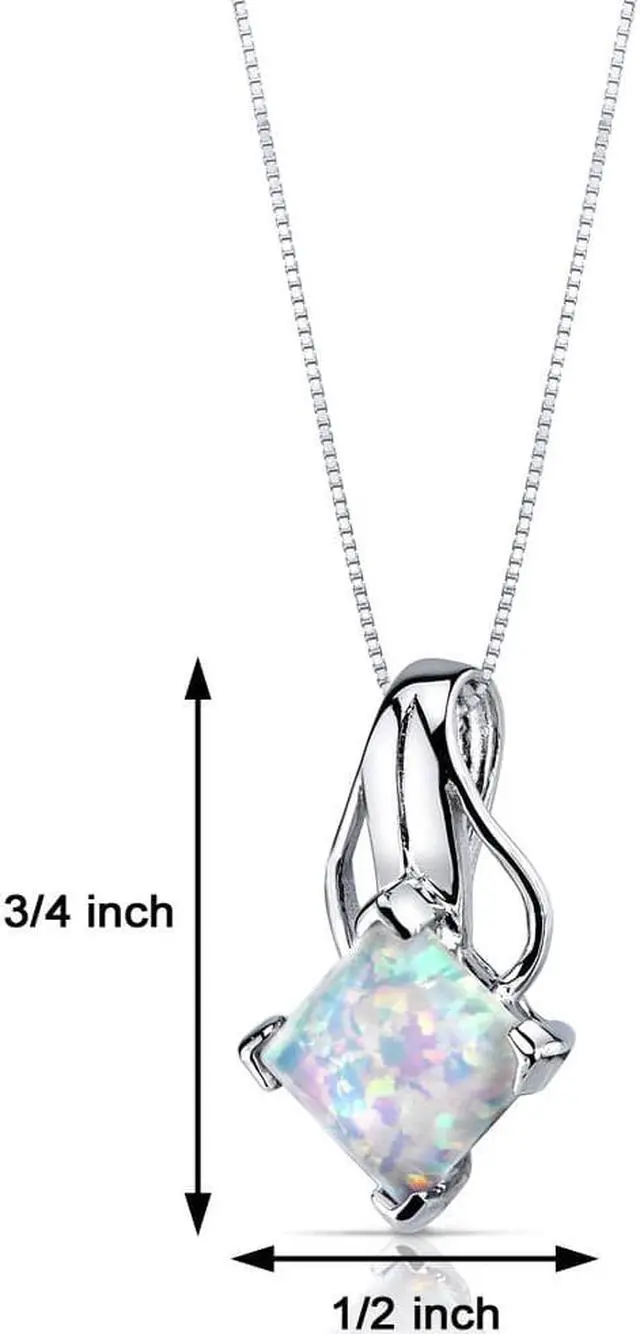 Alt view image 8 of 9 - Opal Pendant Necklace Sterling Silver Princess Cut 2.00 Carats