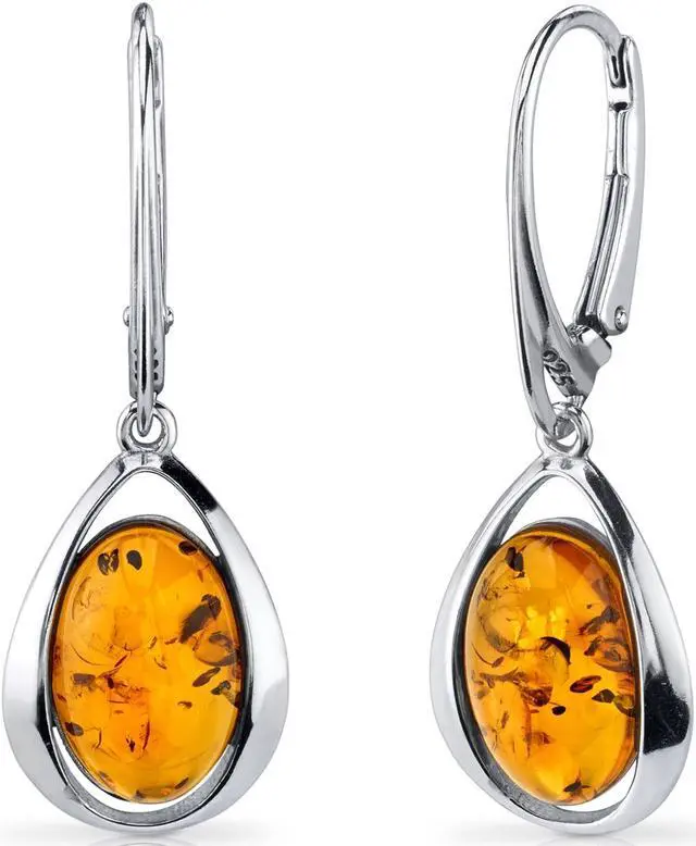 Alt view image 4 of 6 - Oravo Baltic Amber Clip Style Earrings Sterling Silver Cognac Color Oval Shape