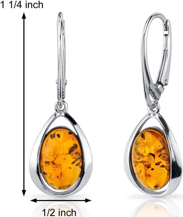 Alt view image 5 of 6 - Oravo Baltic Amber Clip Style Earrings Sterling Silver Cognac Color Oval Shape