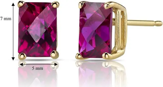 Alt view image 5 of 5 - 14K Yellow Gold Radiant Cut 2.50 Carats Created Ruby Stud Earrings