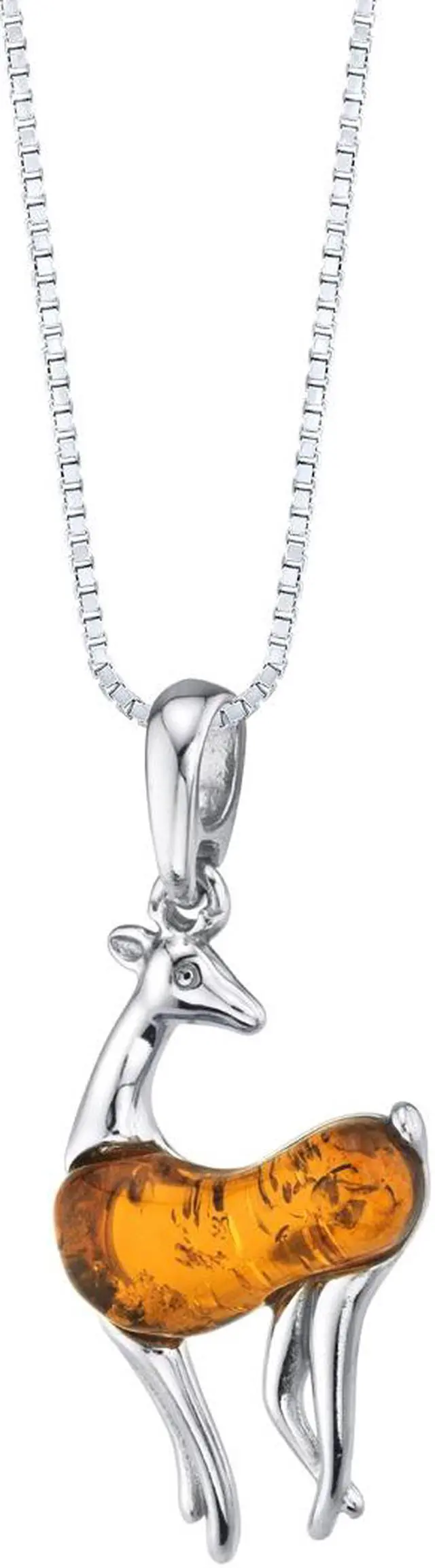 Alt view image 5 of 6 - Baltic Amber Sterling Silver Deer Pendant Necklace Cognac Color