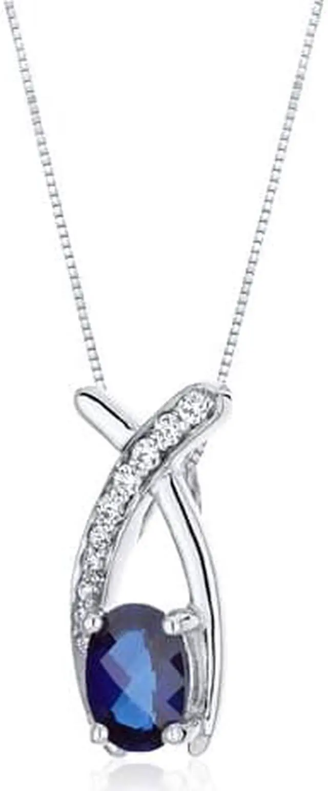 Alt view image 7 of 7 - Oravo SP10052 Lucid Elegance 1.00 Carat Oval Cut Sterling Silver Blue Sapphire Pendant with 18 Inches Silver Necklace
