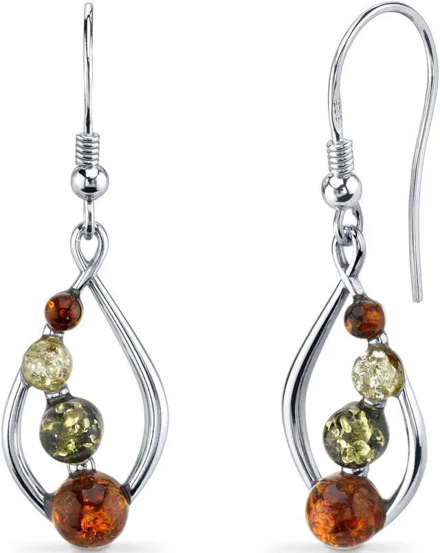 Alt view image 4 of 6 - Oravo Baltic Amber Open Leaf Earrings Sterling Silver Multiple Colors