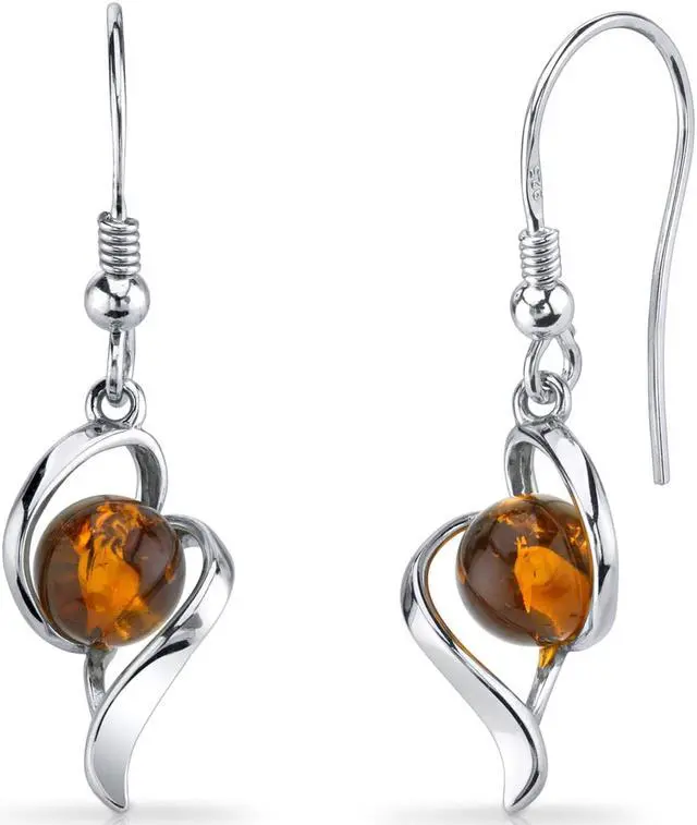 Alt view image 4 of 6 - Oravo Baltic Amber Open Spiral Earrings Sterling Silver Cognac Color