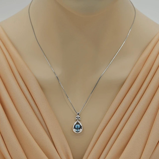 Alt view image 6 of 6 - Swiss Blue Topaz Sterling Silver Cascade Pendant Necklace