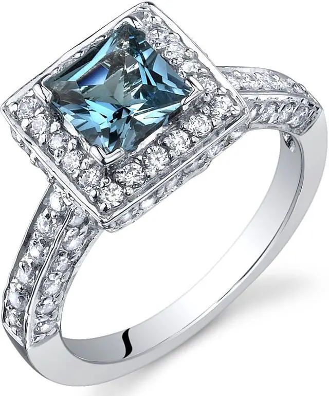 Alt view image 4 of 4 - Princess Cut 1.00 Carats London Blue Topaz Engagement Ring in Sterling Silver Size 8