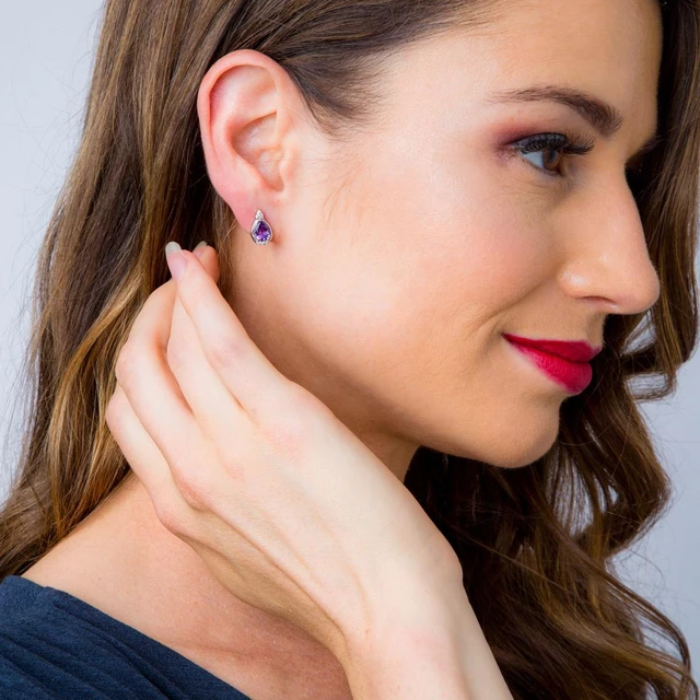 Alt view image 5 of 5 - Amethyst Sterling Silver Empress Stud Earrings 1.00 Carat Total