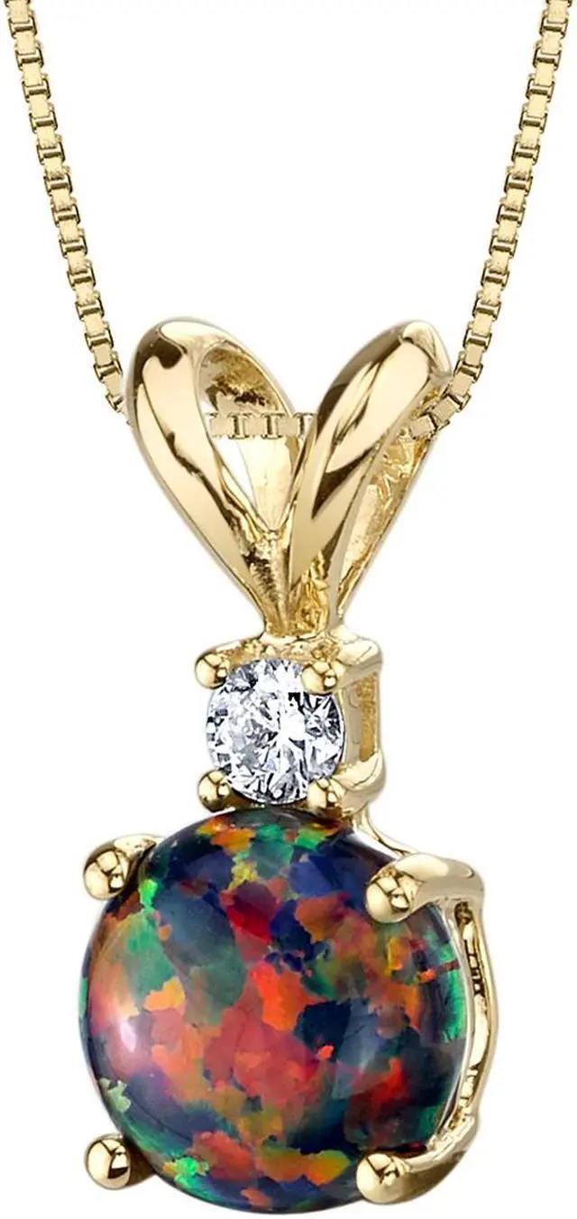 Alt view image 4 of 5 - 14k Yellow Gold Created Black Opal Diamond Solitaire Pendant