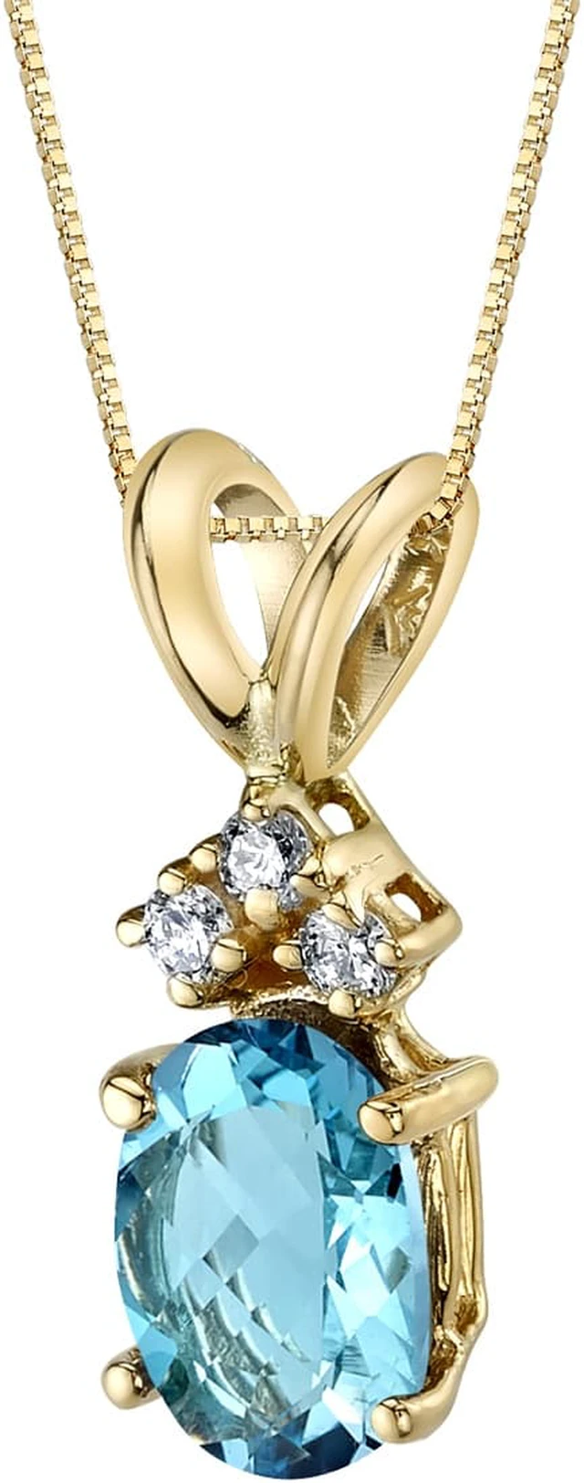 Alt view image 4 of 5 - 14k Yellow Gold 1.00 Carats Oval Shape Swiss Blue Topaz Diamond Pendant