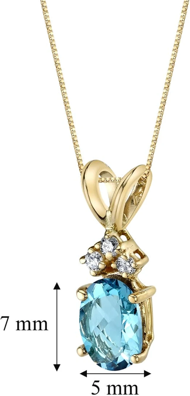 Alt view image 5 of 5 - 14k Yellow Gold 1.00 Carats Oval Shape Swiss Blue Topaz Diamond Pendant